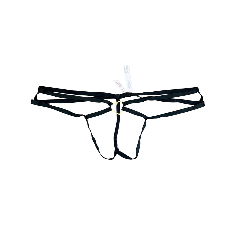 Victoria's Secret‎ Very Sexy Black Strappy Heart G-String Panty Medium NWT